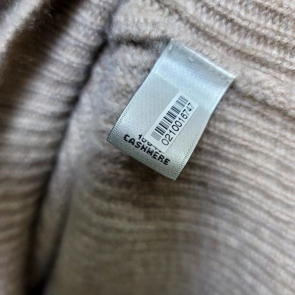 Neiman Marcus Womens S Beige Cashmere Cold Shoulder Ribbed Knit Sweater - Picture 7 of 8